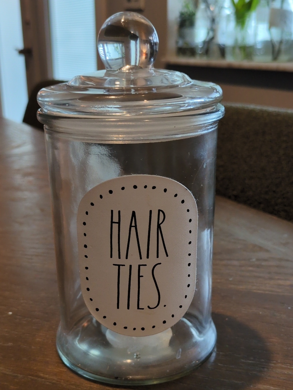 Rae Dunn Glass "HAIR TIES" Jar Storage Canister With Lid